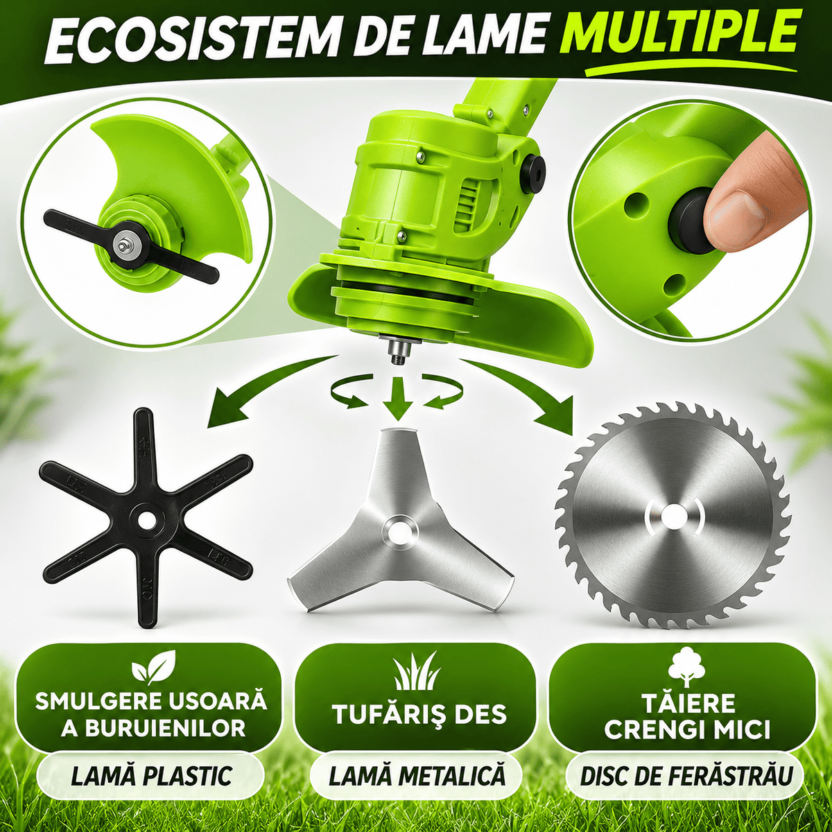 GRENIX 3 în 1 - Masina electrica de tuns iarba, fara fir