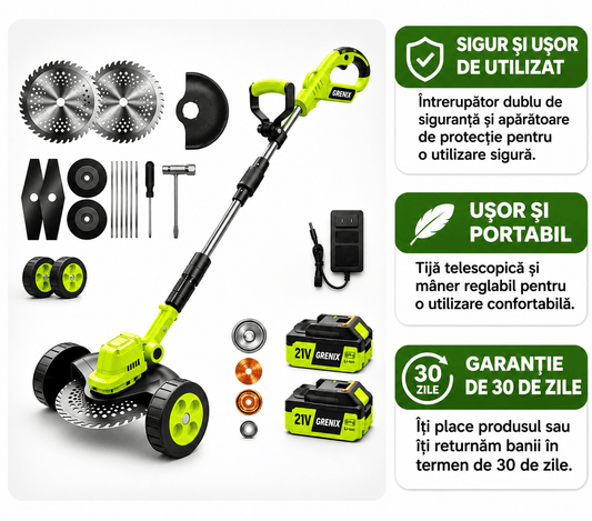 GRENIX 3 în 1 - Masina electrica de tuns iarba, fara fir